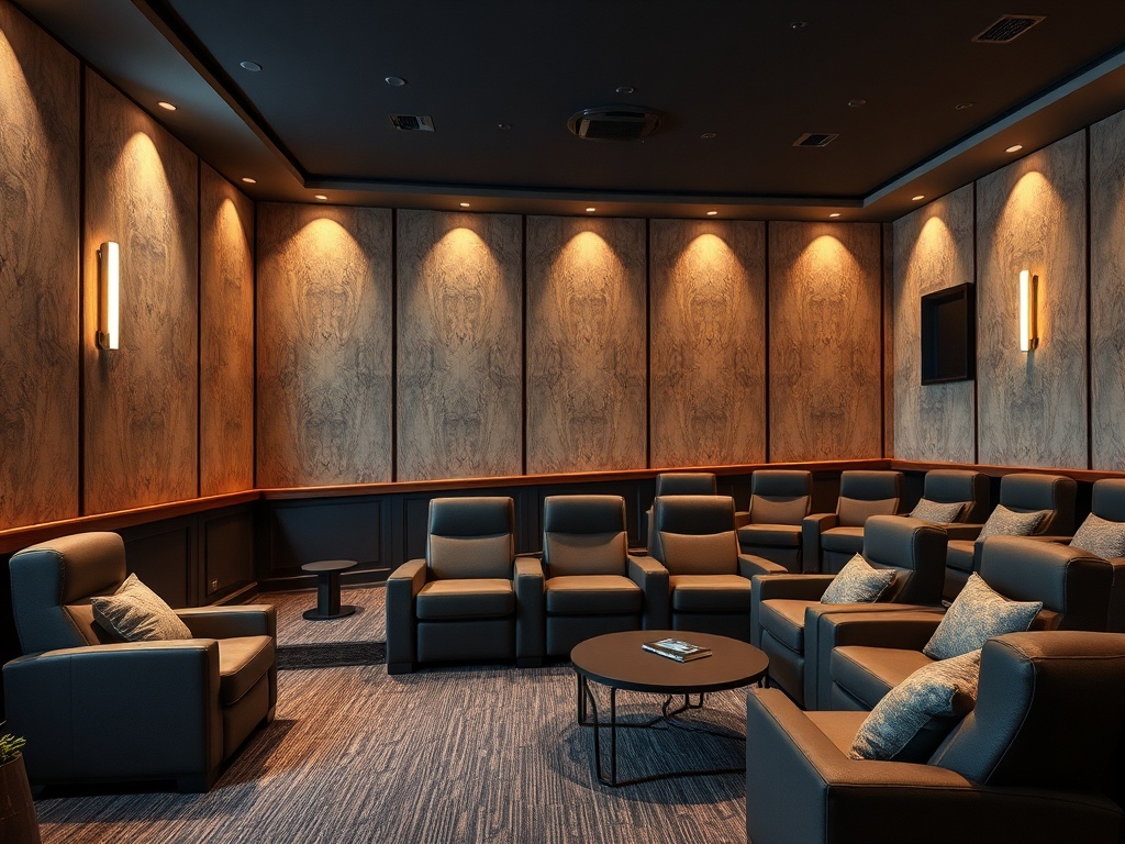 Уютная комната для отдыха с удобными креслами и современным освещением. Стены оформлены в мягких тонах.